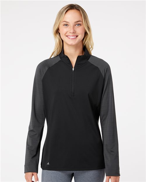 Adidas - Women's Stripe Block Quarter-Zip Pullover. A521